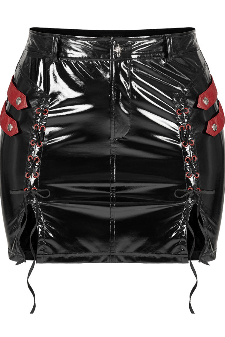 Crimson & Obsidian Slim Fit Sexy Rock Stretch Bag Hip Slit Patent Leather Punk Skirt