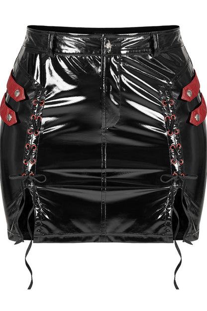 Crimson & Obsidian Slim Fit Sexy Rock Stretch Bag Hip Slit Patent Leather Punk Skirt