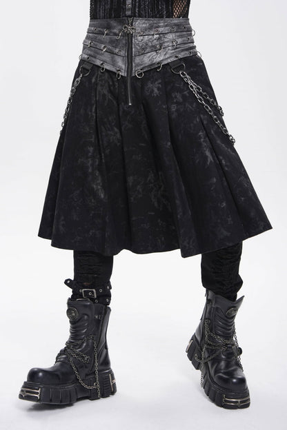 Chain-Decorated Lace-Up Pleated Punk Skirt for Men