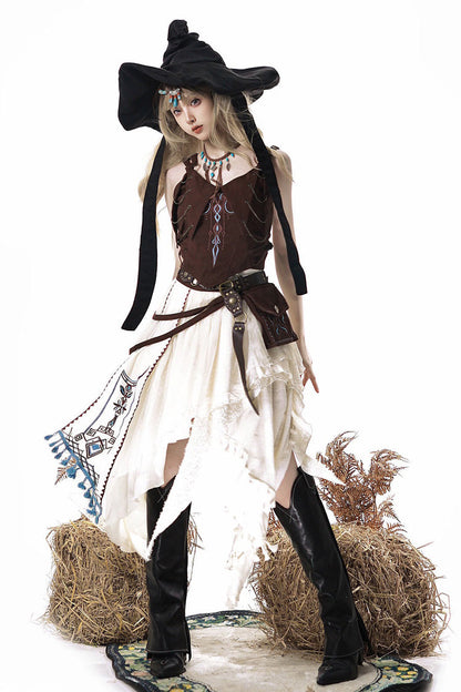 Dune Shadow Seeker Irregular Vintage Lolita Skirt Set - Embroidered Ruffled