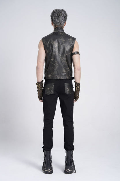 Black Gothic Vest for Men, Strappy with Stitching and Zip