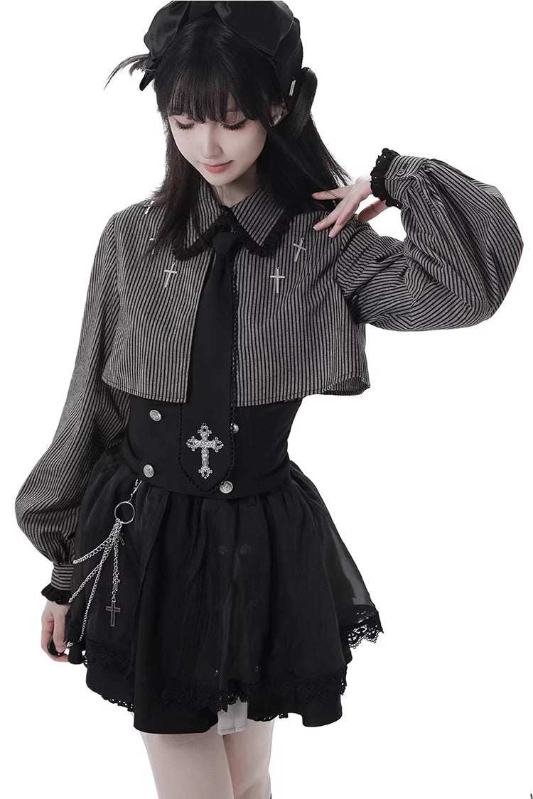 Ebony Printed Ruffled Asymmetric Chain Skirt Set - Hymn of the Cross