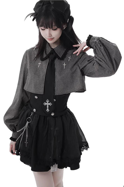 Ebony Printed Ruffled Asymmetric Chain Skirt Set - Hymn of the Cross