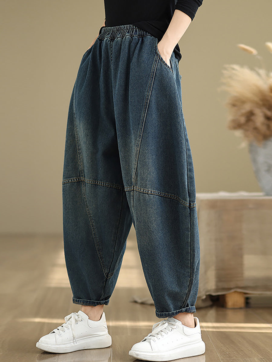 Women Autumn Vintage Denim Spliced Harem Pants QU027