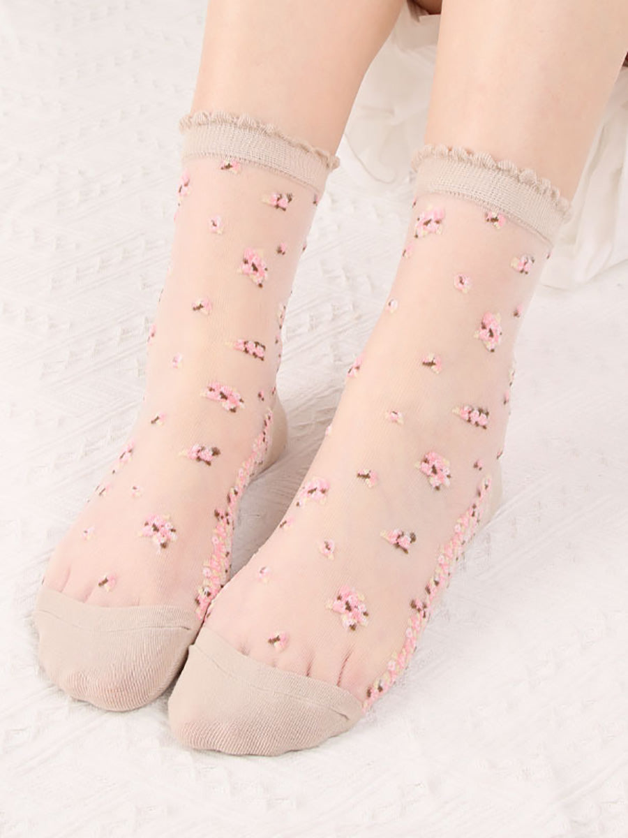 8 Pairs Women Summer Floral Jacquard Thin Socks LL007