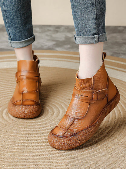 Women Winter Casual Leather Spliced Flat Boots AH1022