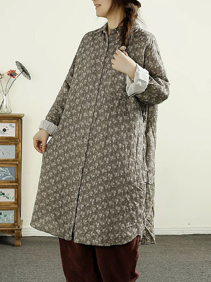 Women Vintage Autumn Flower Button-up Thin Cotton Coat AK1014