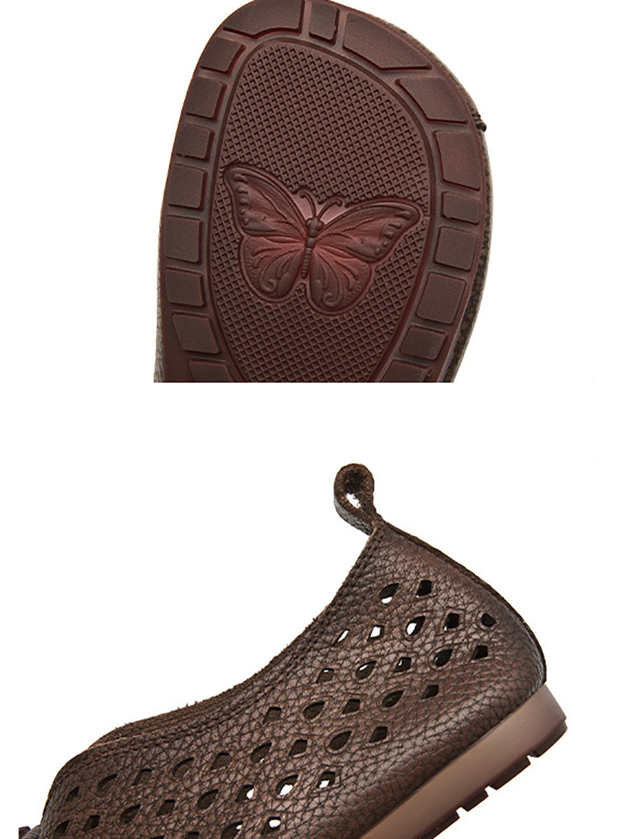 Leather Shoes Women Spliced Vintage Flat Summer