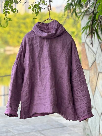 Damen Vintage Herbst Floral Rollkragen Ramie Gepolsterter Mantel QM029