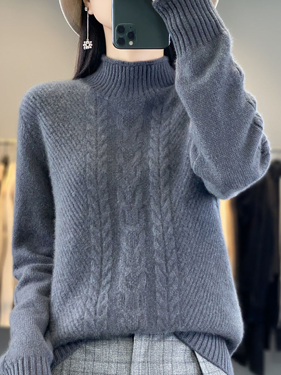 Women Autumn Half Turtleneck Wool Warm Twist Knit Sweater AV1009