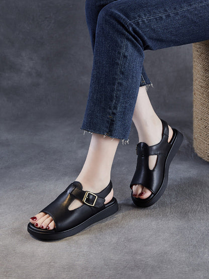 Women Soft Toe Leather Sandals Summer Open