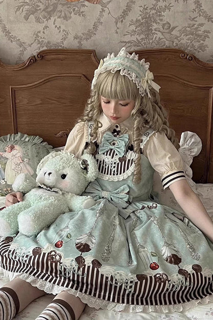 Emerald Print Bow Sweet Lolita Jumper Dress