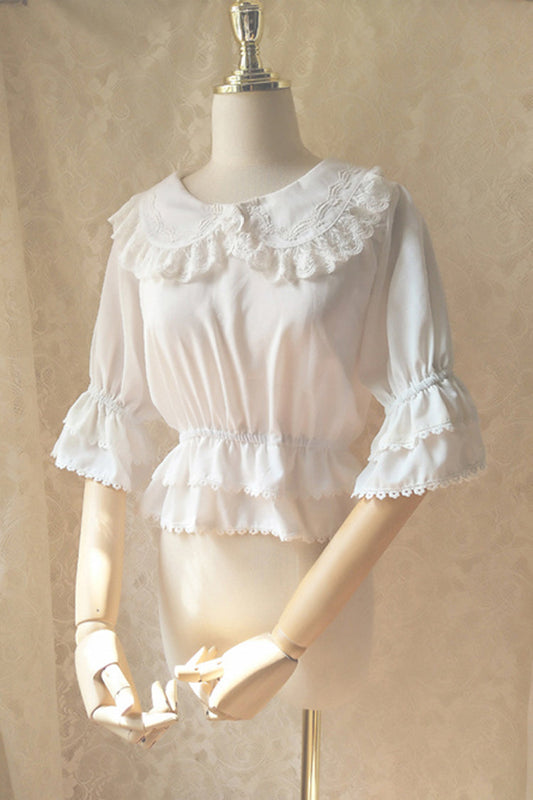 Ivory Chiffon Doll Collar Half-Sleeve Sweet Lolita Shirt
