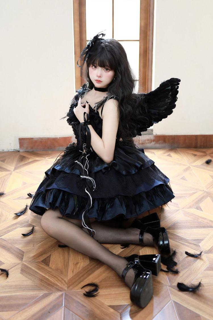 Ballet-Inspired Multi-Layer Ruffle JSK Dress with Bowknot in Three Hues - EtherealGrace