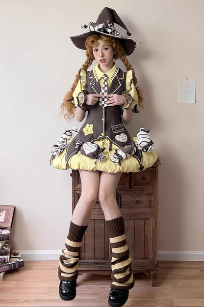 Witch and Paradise Halloween Lolita Dress Set with Ruffle Bow - Short Sleeves