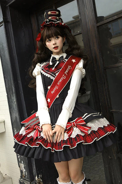 Ebony V-Neck Printed Tiered Bow Collegiate JSK - Honor Guard Gala