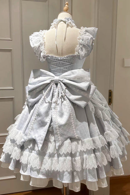 Azure Fairy Tale Advent Multi-Layered Ruffle Bow Lace Sweet Princess Gorgeous Lolita Tiered Gown
