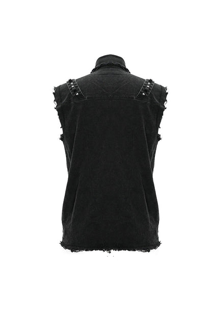 Men's Punk Waistcoat with Faded Finish, Bullet Clip and Rivet Details