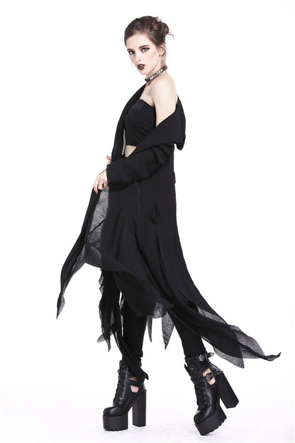 Ebony Long-Sleeve Grunge Vintage Hooded Gothic Coat