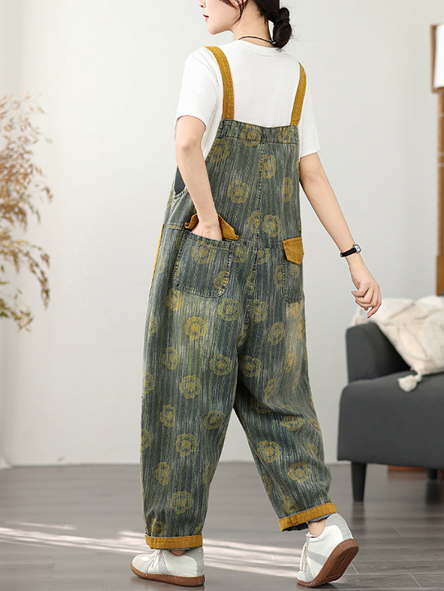 Fashion Denim Summer Stripe Flower Women Jumpsuits