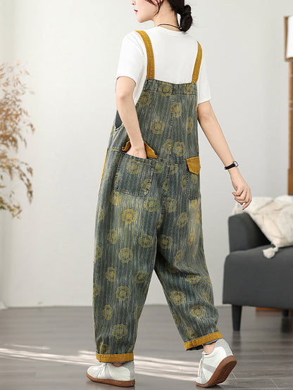 Fashion Denim Summer Stripe Flower Women Jumpsuits