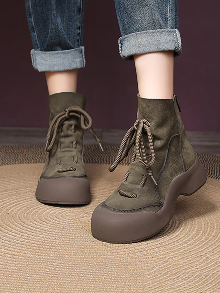 Women Winter Vintage Soft Leather Spliced Platform Boots WG001