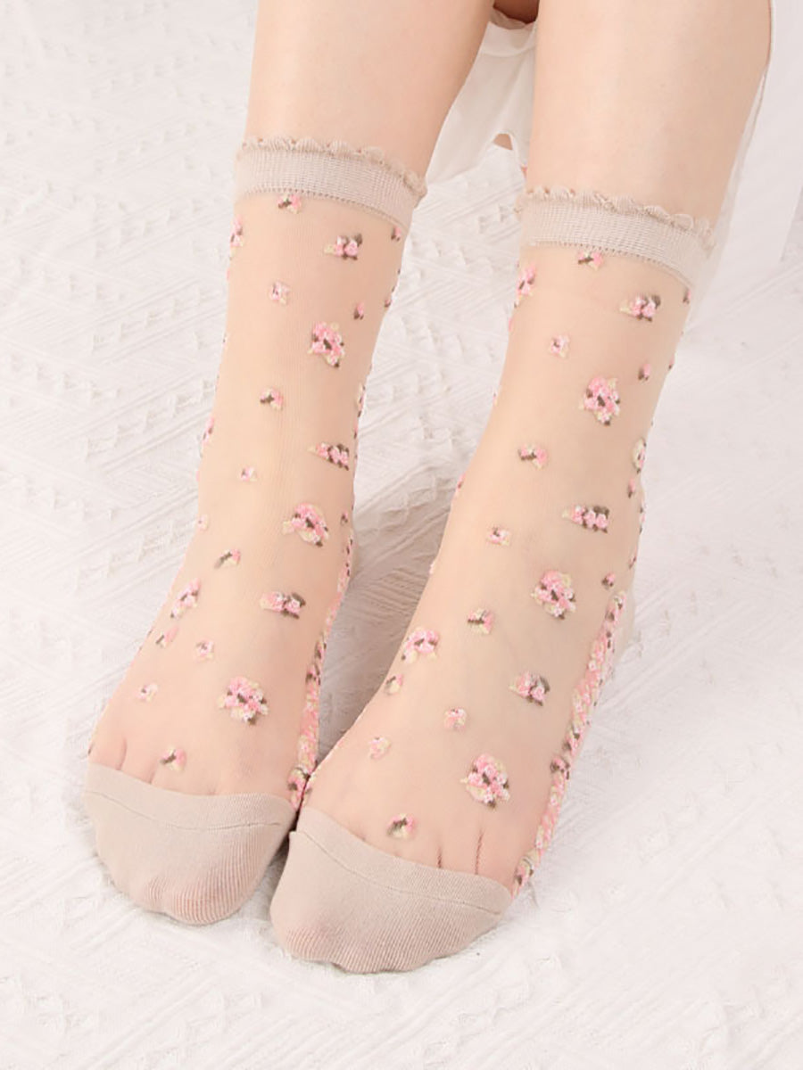 8 Pairs Women Summer Floral Jacquard Thin Socks LL007