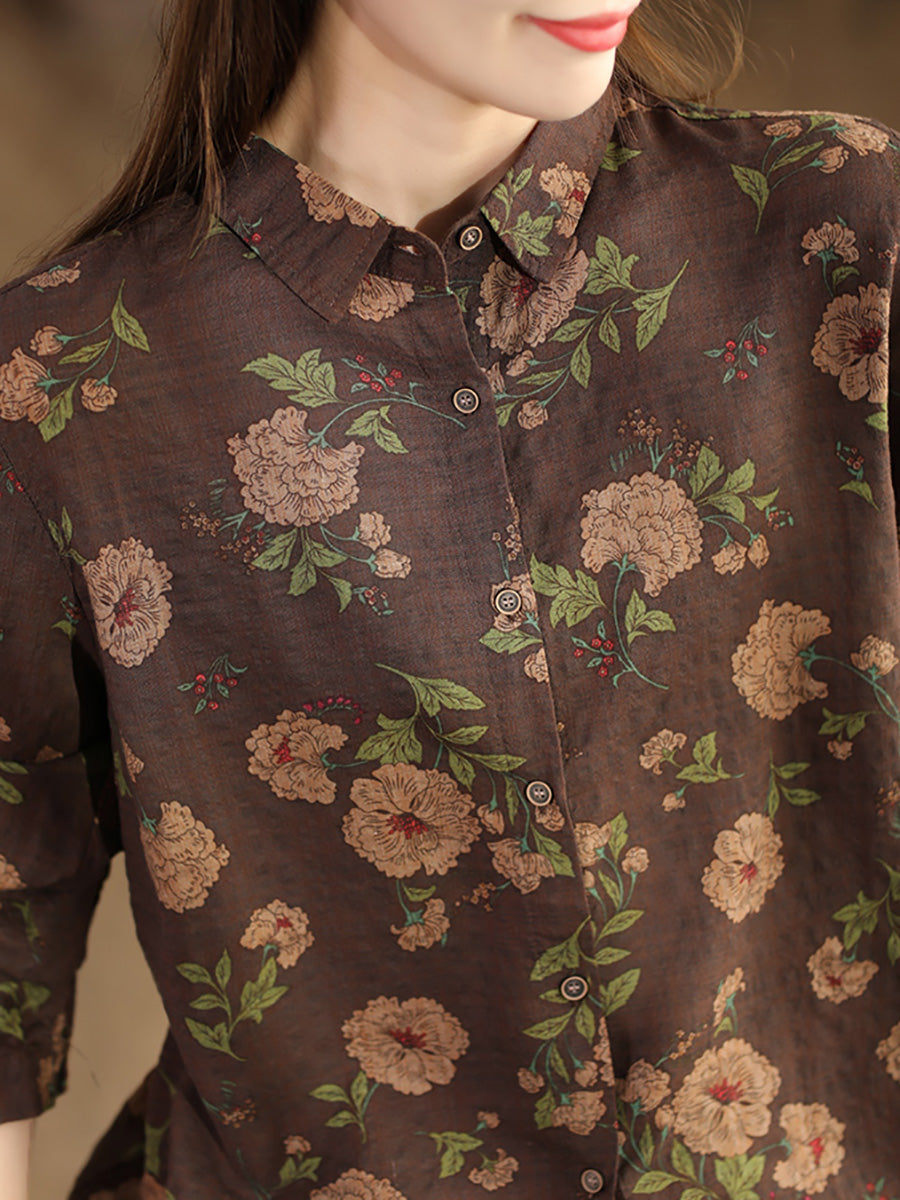 Chemise boutonnée à fleurs vintage pour femme AI1040 