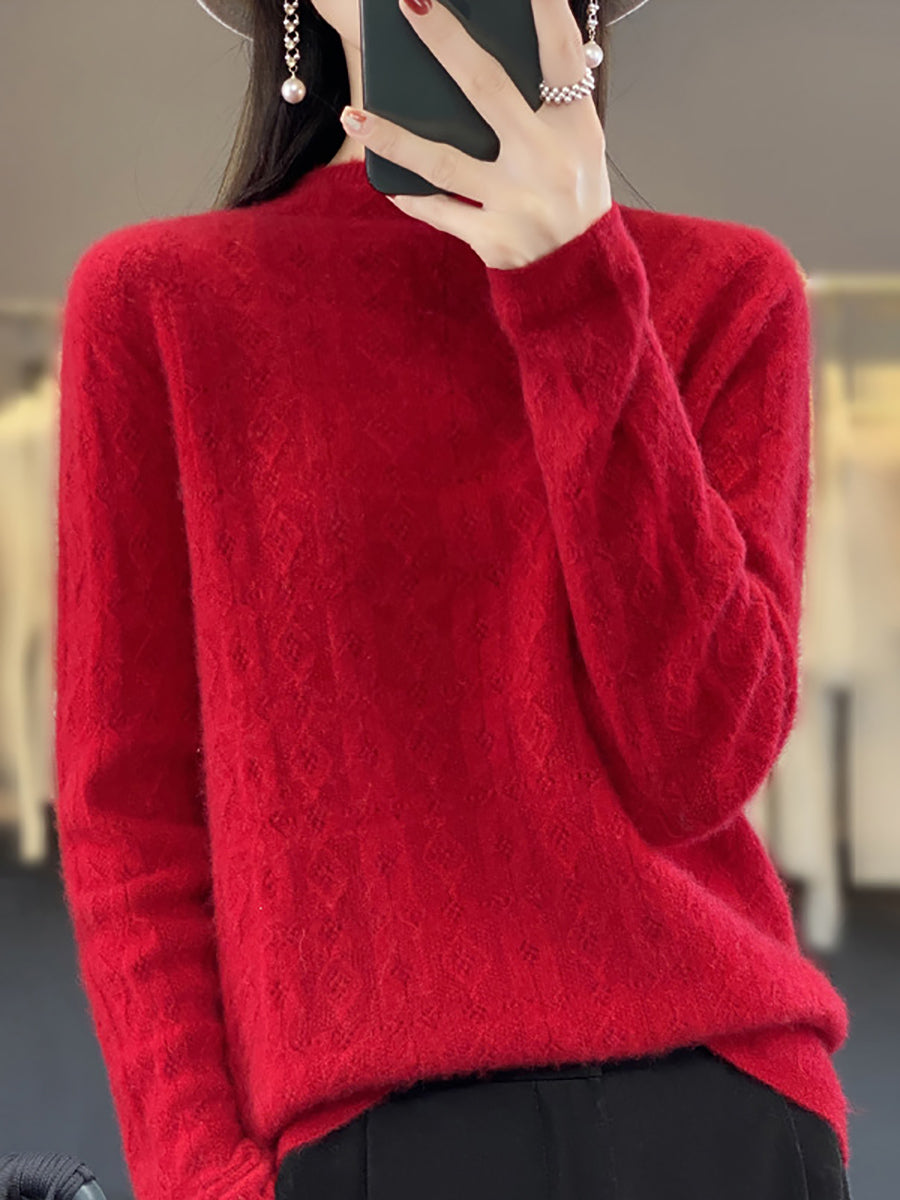 Women Autumn Casual Turtleneck 100%Wool Knit Sweater QU028