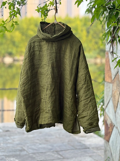 Damen Vintage Herbst Floral Rollkragen Ramie Gepolsterter Mantel QM029