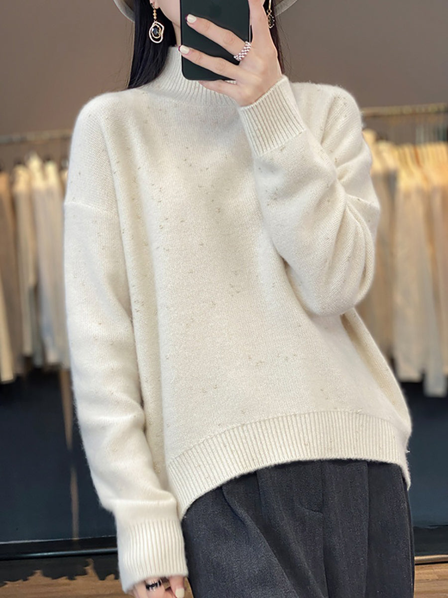 Women Autumn Knit 100%Wool Half-Turtleneck Sweater WU009