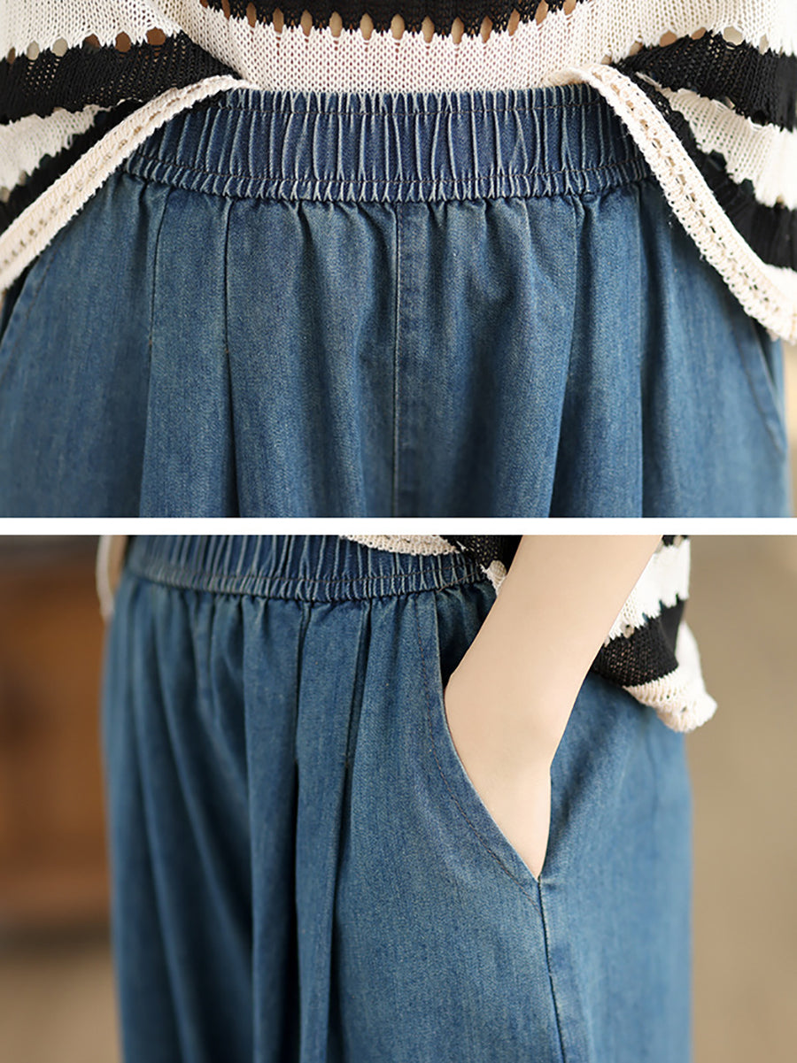 Women Summer Vintage Solid Denim Loose Harem Pants OP1007