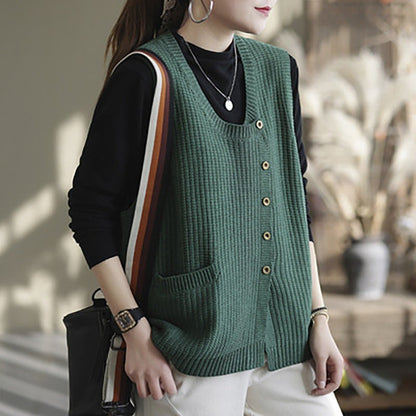 Women Winter Knitted Button Sleeveless Vest Waistcoat Sweater OP1017