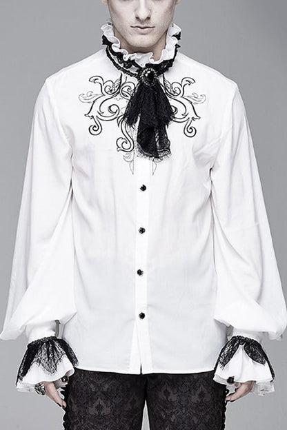 Ivory Embroidered Sheer Long-Sleeve Gothic Men's Shirt