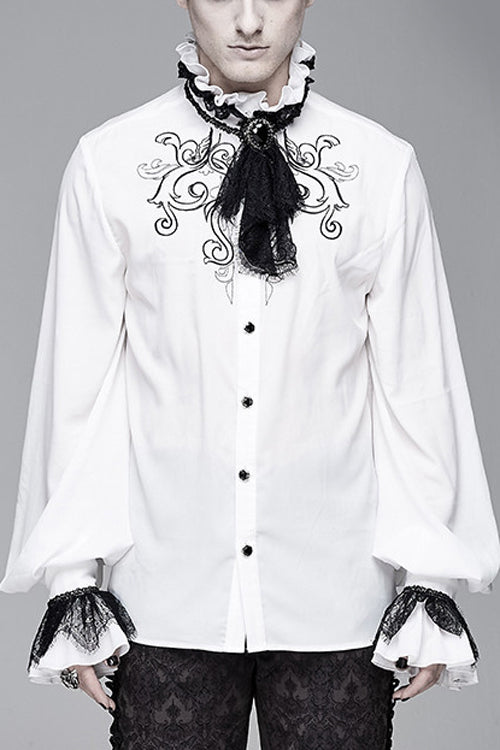 Ivory Embroidered Sheer Long-Sleeve Gothic Men's Shirt
