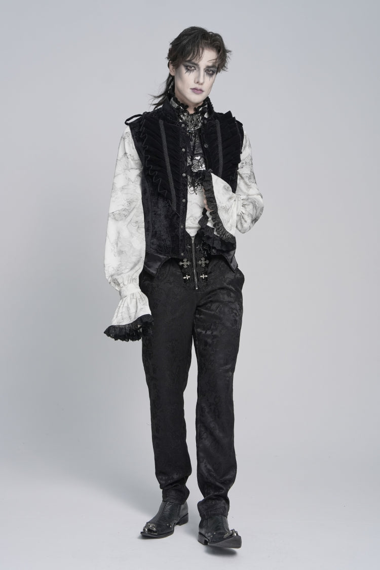 Men's Black Gothic Vest, Jacquard with Embroidery, Buckles and Pleats
