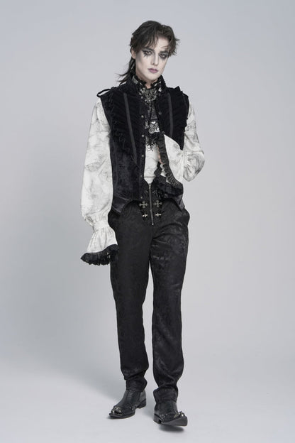 Men's Black Gothic Vest, Jacquard with Embroidery, Buckles and Pleats