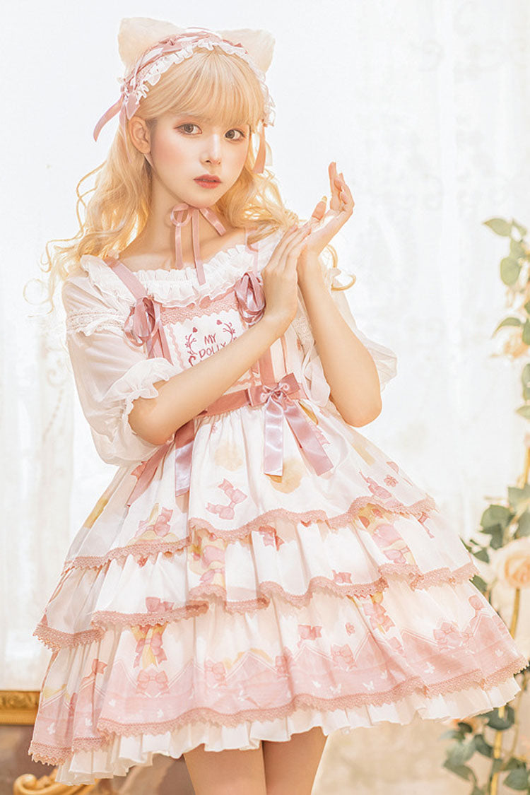 Ivory Candy Bow Print Princess Sweet Lolita Jumper Skirt