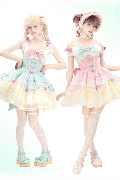 Sleeveless Ruffle Bowknot Lace Sweet Elegant Ballet Lolita JSK Dress in Mint Green Parfait Romance