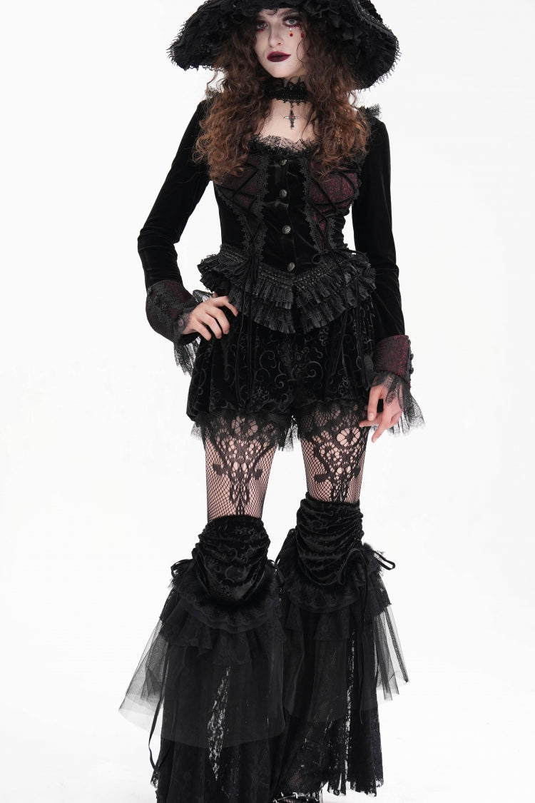 Mesh Gothic Blouse with Lace-Up Ruffles for Women