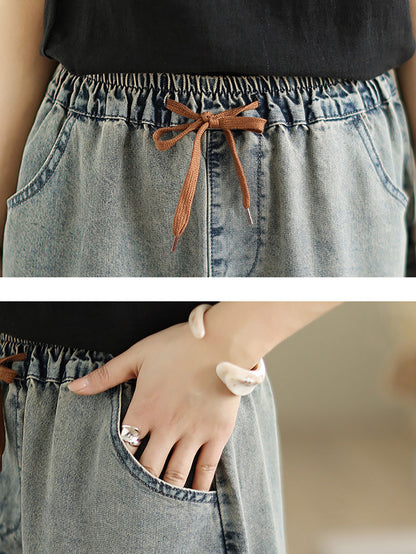 Denim Women Artsy Spring Flower Embroidery Skirt