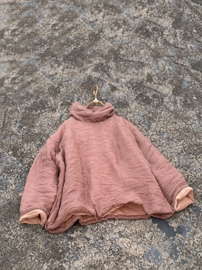 Damen Vintage Herbst Floral Rollkragen Ramie Gepolsterter Mantel QM029