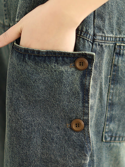 Combinaisons en denim délavé amples à patchwork rétro pour femmes AH1080 