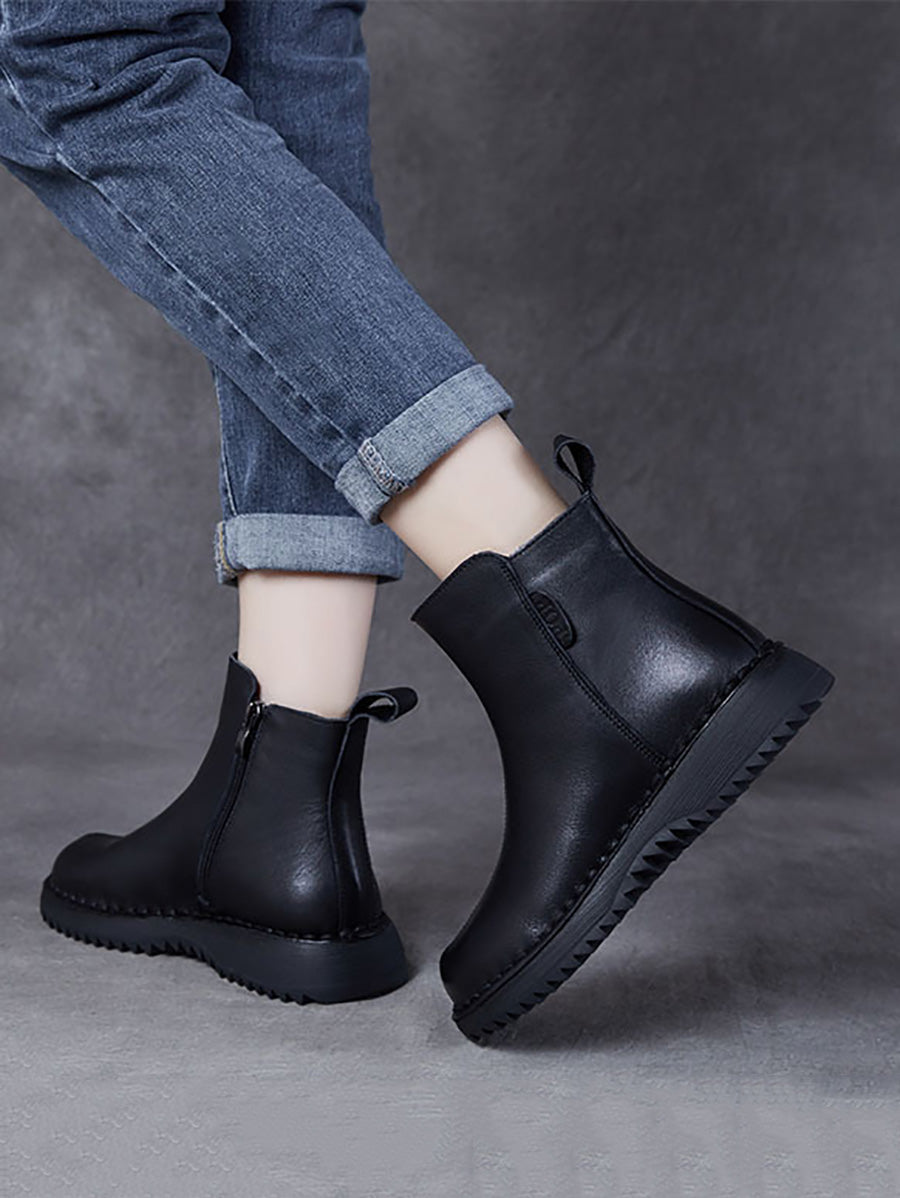 Damen Retro Stiefel aus echtem Leder mit Reißverschluss und mittelhohem Absatz AH1078