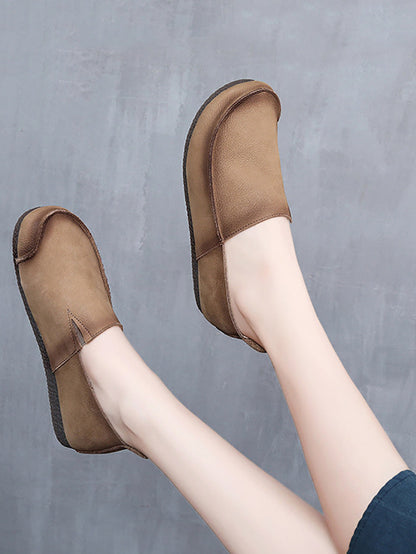 Leather Retro Solid Summer Falt Women Shoes