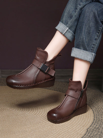 Bottines à talon moyen en cuir épissé rétro pour femmes WG024