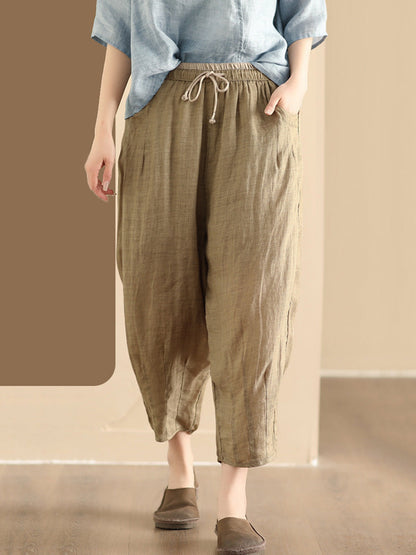 Women Summer Vintage Solid Ramie Harem Pants CX024