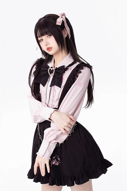 Ebony Embroidered Ruffle Lace-Up Jirai Skirt - Hatsune Miku
