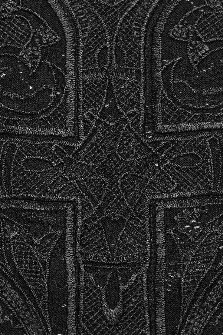 No-Sleeve Cross Embroidery Lace Gothic Waistcoat