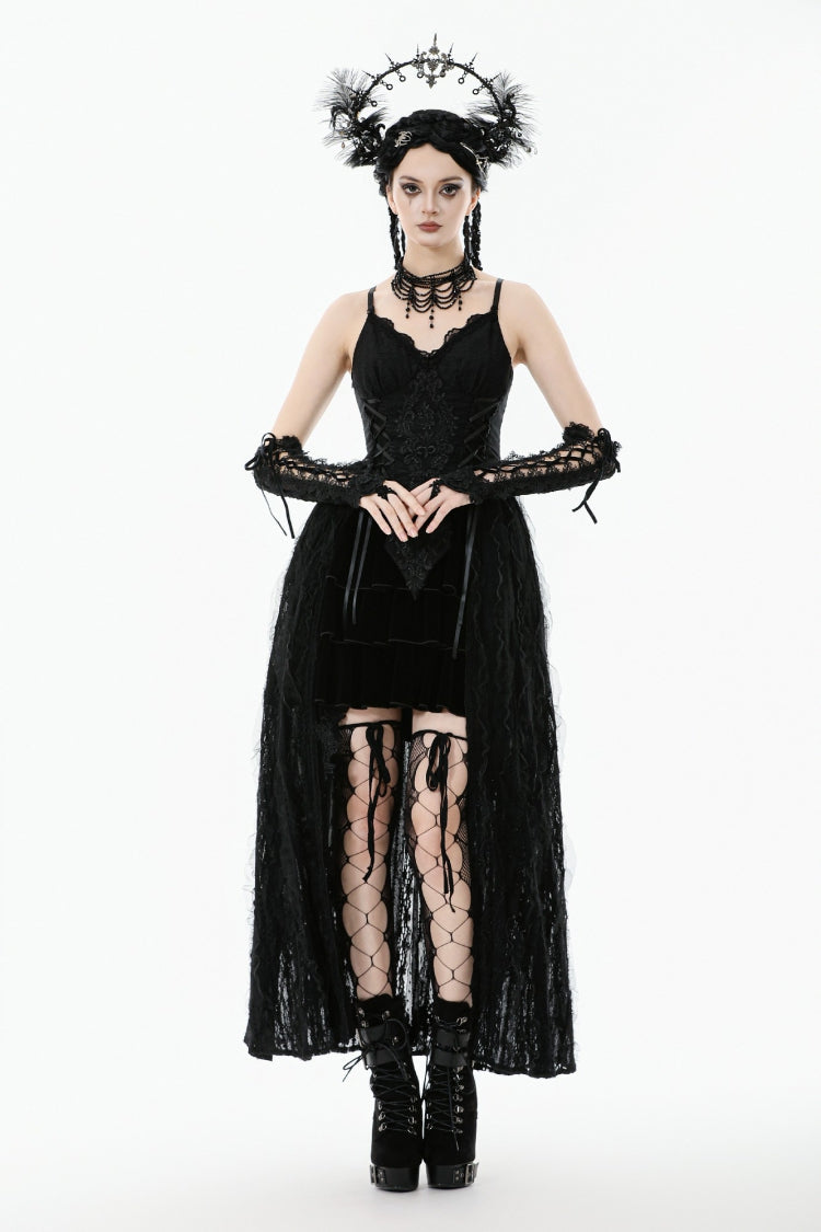 No-Sleeve Floral Lace-Up Gothic Slip Wedding Gown